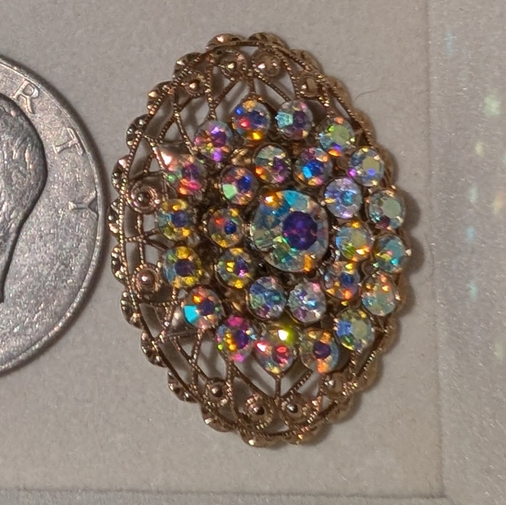 VINTAGE Elegant Gold and Multicolor AURORA RHINESTONE Brooch